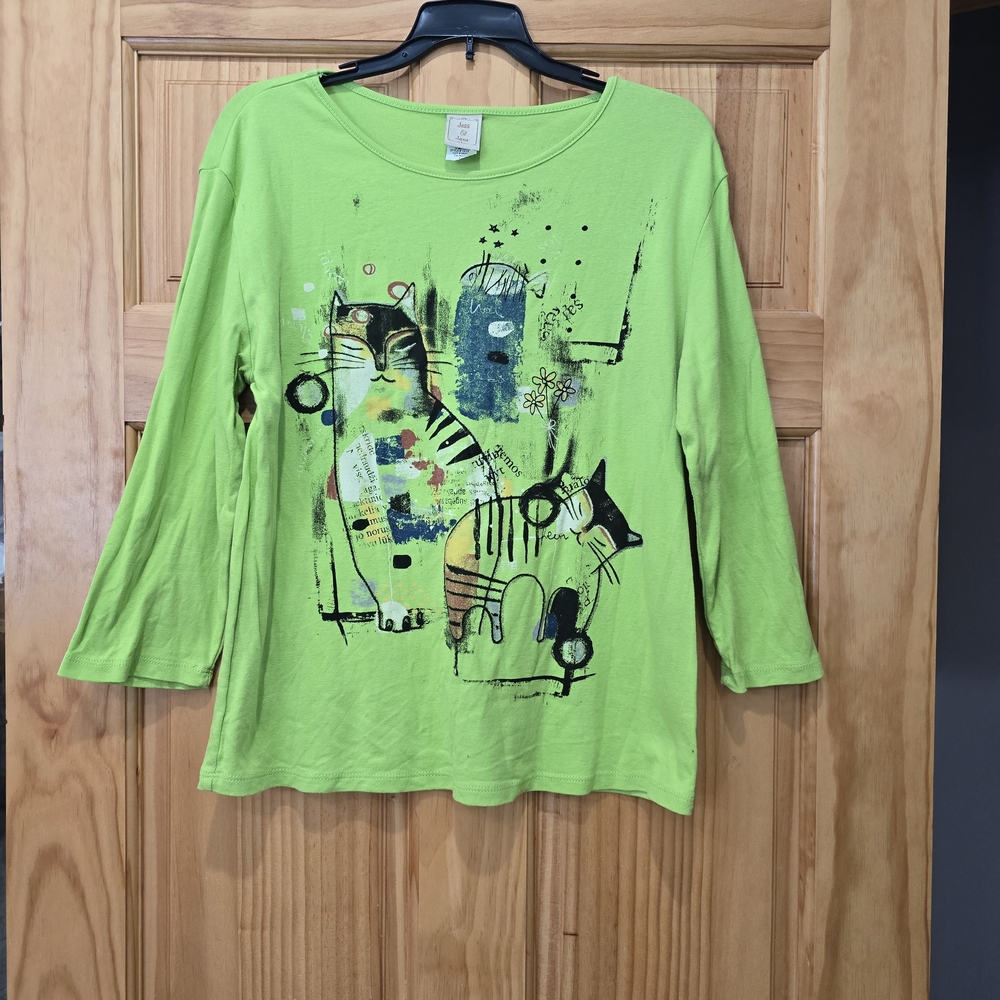 Vibrant Lime Cat Print Long Sleeve Tee
